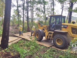 Multistate Trust contractors install a concourse of temporary, high-performance mats to create a stable surface for drill rigs and other heavy equipment to safely access marsh areas, while protecting sensitive areas.